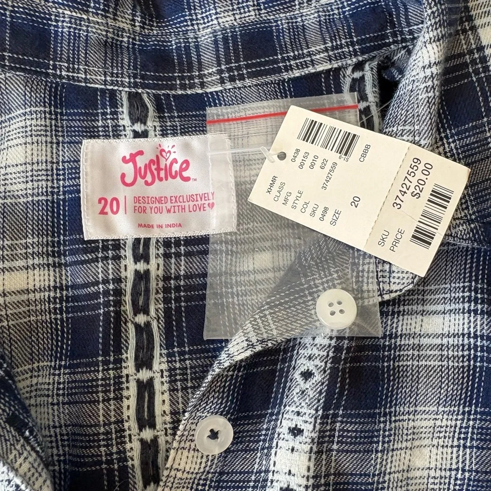 Justice Blue and White Plaid Button-Down Shirt